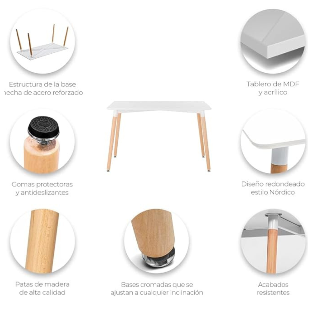 Mesa de Comedor Eames Rectangular 120x80 Cm - Para 4 a 6 personas