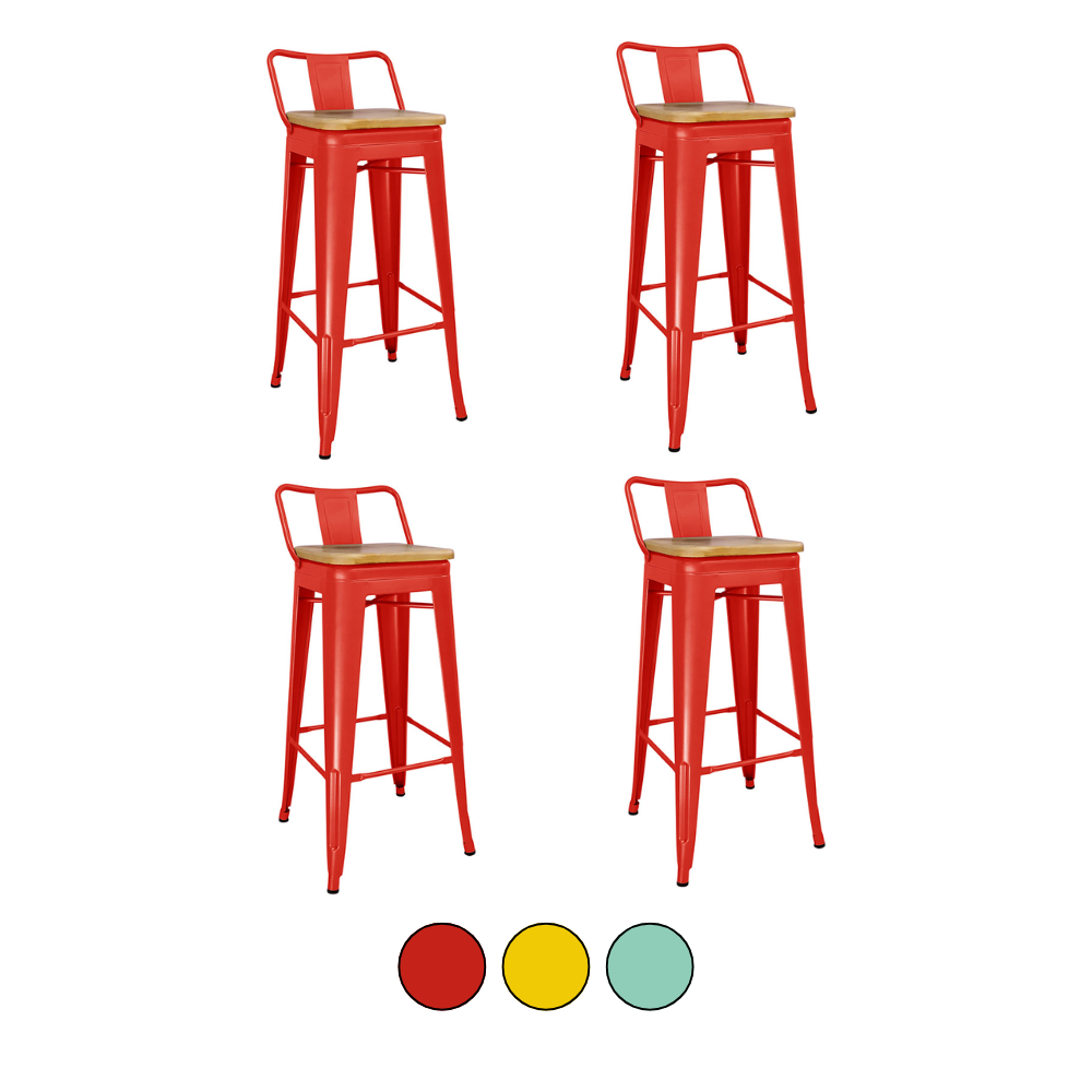 Pack 4 Taburete Tolix Colores - Asiento Madera Altura 66 Cm