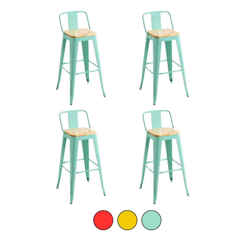 Pack 4 Taburete Tolix Colores - Asiento Madera Altura 77 Cm