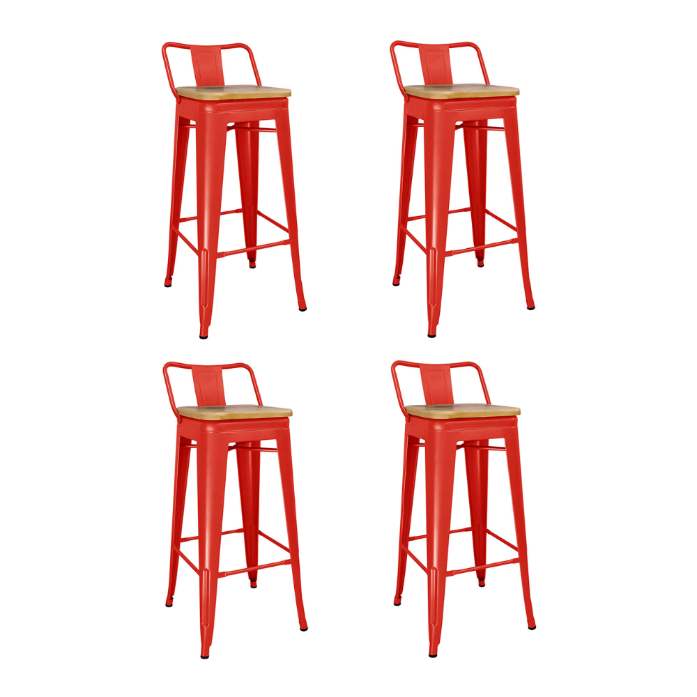 Pack 4 Taburete Tolix Colores - Asiento Madera Altura 77 Cm