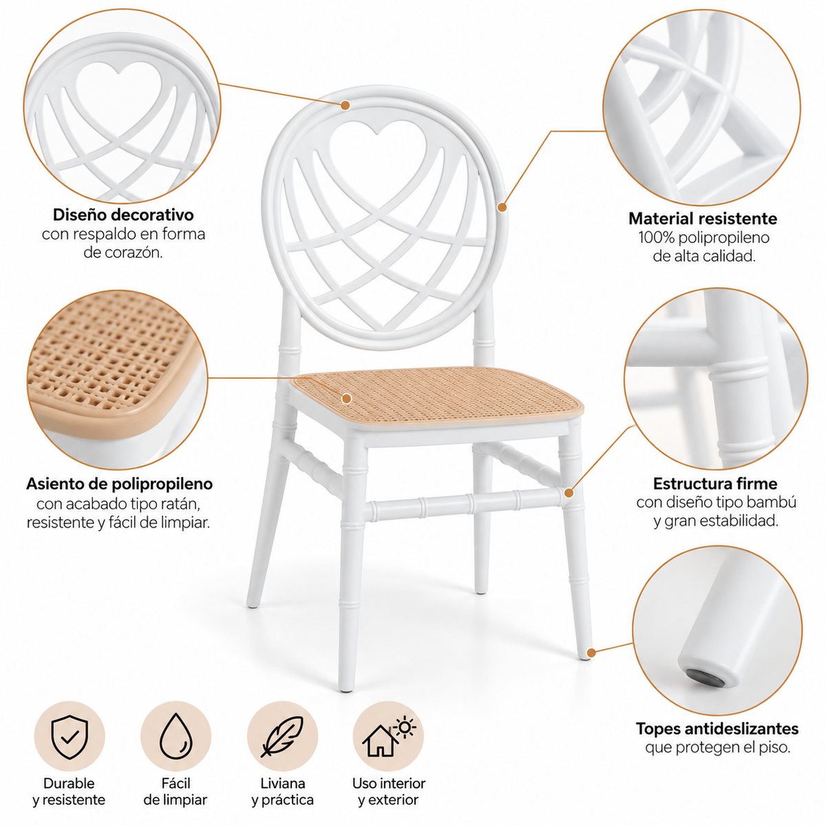Silla Chiavari Corazon Blanca Polipropileno - Apilable