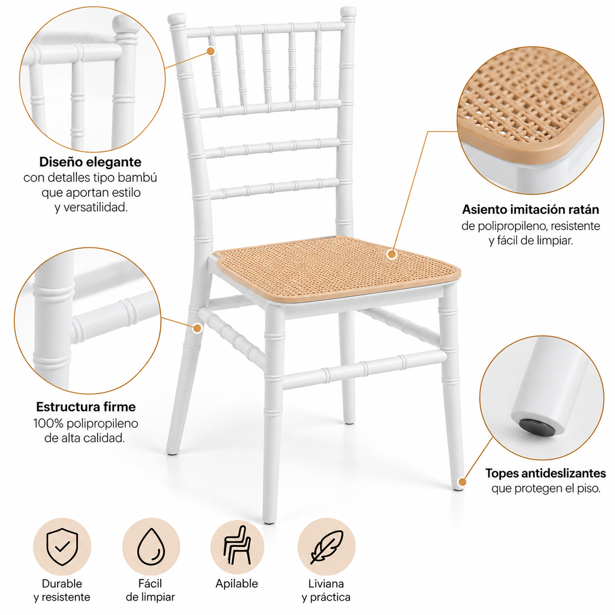 Silla Chiavari Top Blanca Polipropileno - Apilable