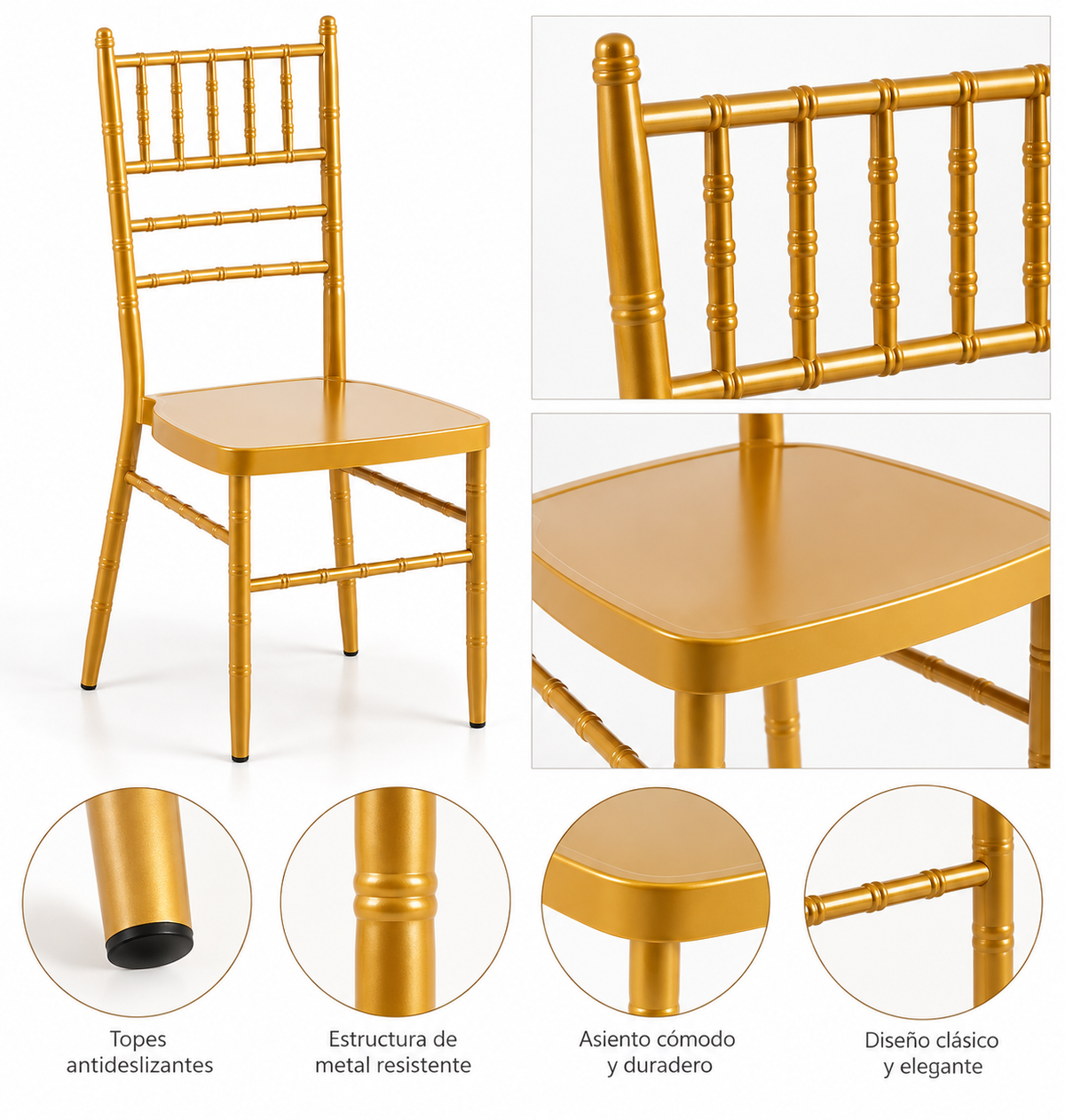 Silla Chiavari Metal Dorada - Apilable