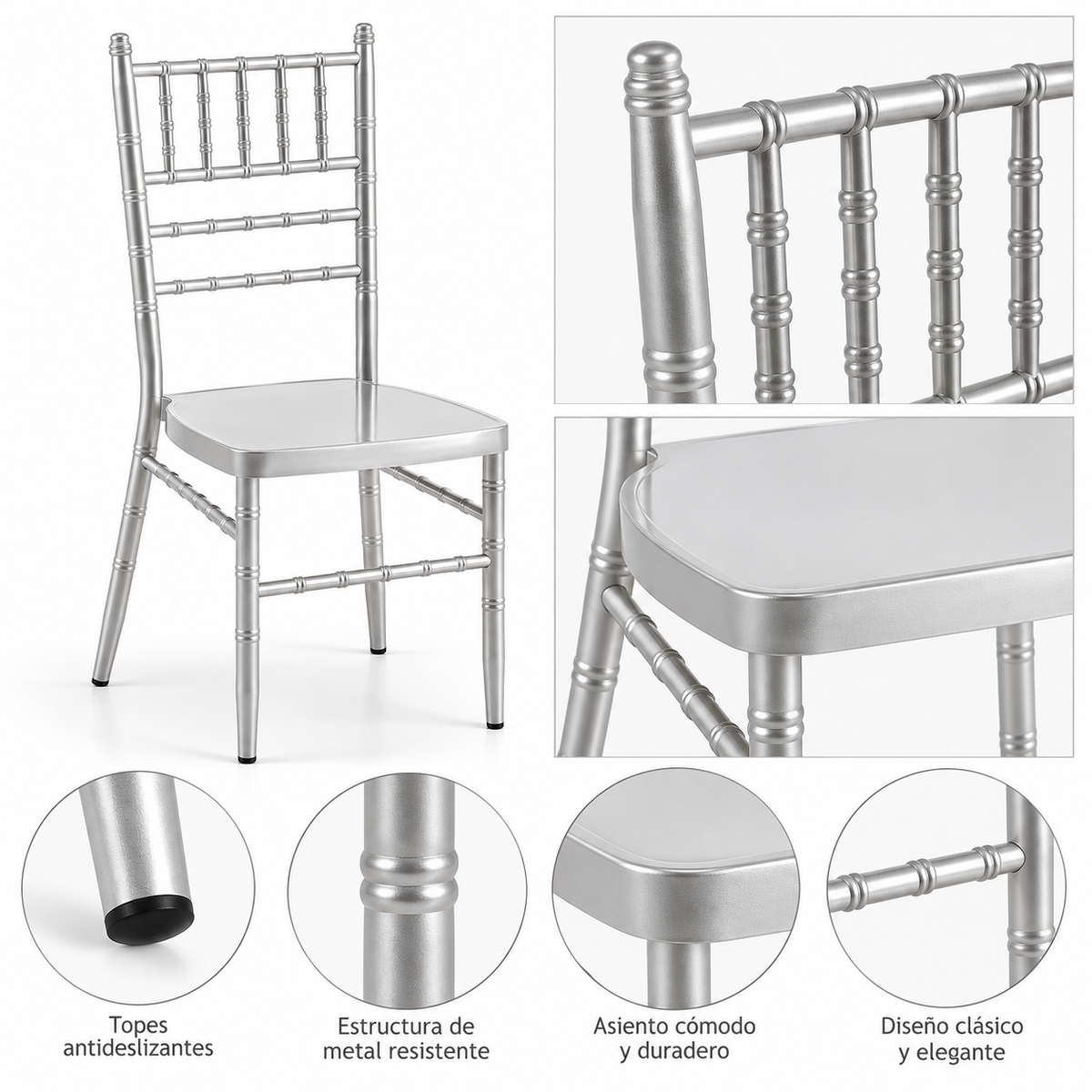 Silla Chiavari Metal Silver - Apilable