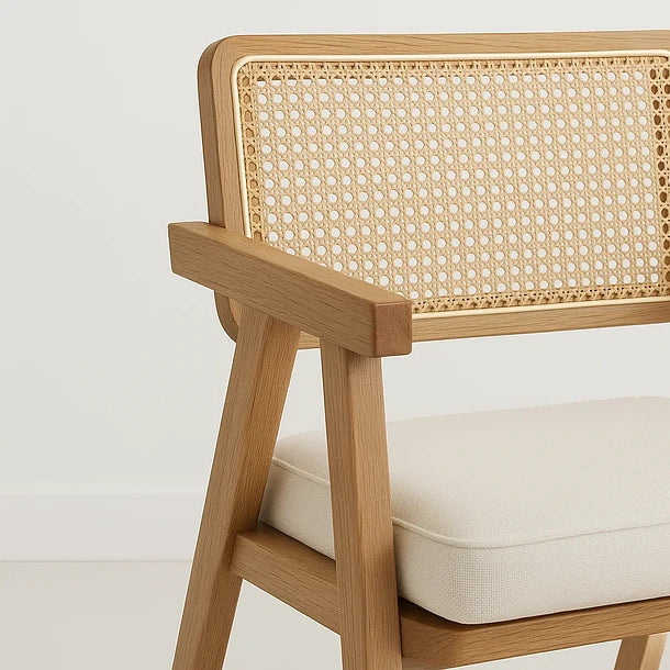 Silla Chandigarh Acolchada - Madera Natural Rattan