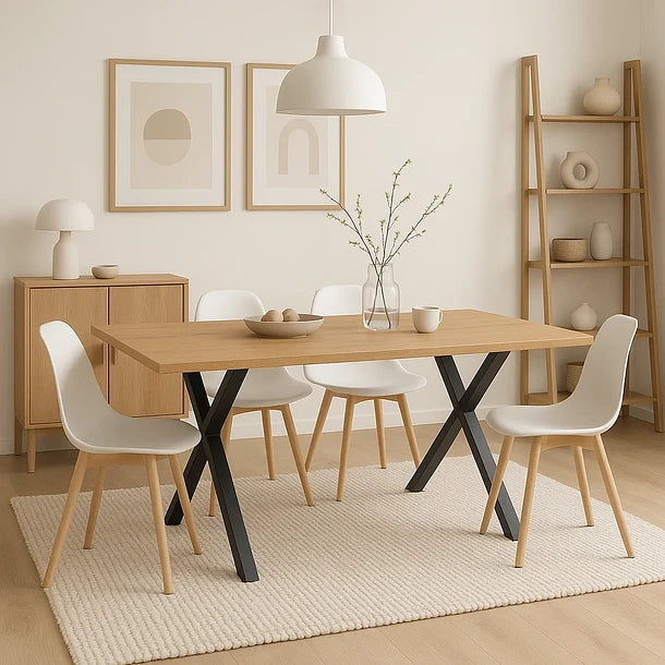 Mesa de Comedor Estilo Industrial 180x90 - Base Cruz MDF Metal