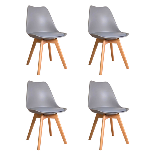 Pack 4 Sillas Tulip Gris Acolchadas - Madera Clase A