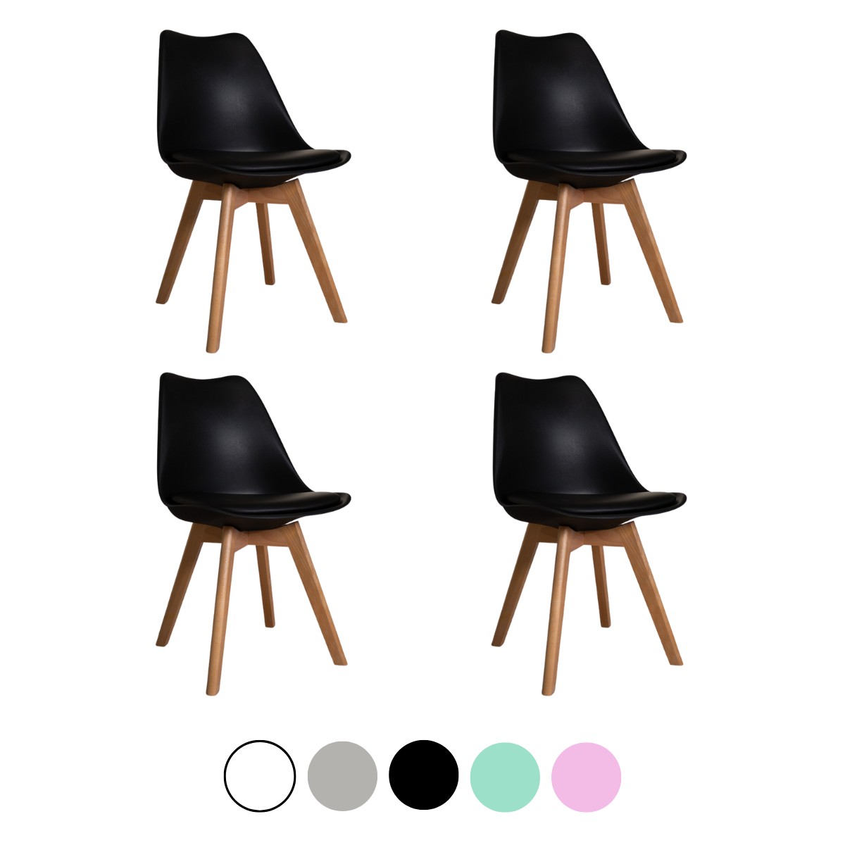 Pack 4 Sillas Tulip Colores - Acolchada Base Madera
