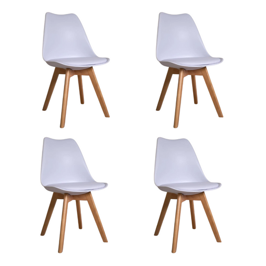 Pack 4 Sillas Tulip Blanca Acolchadas - Base Madera