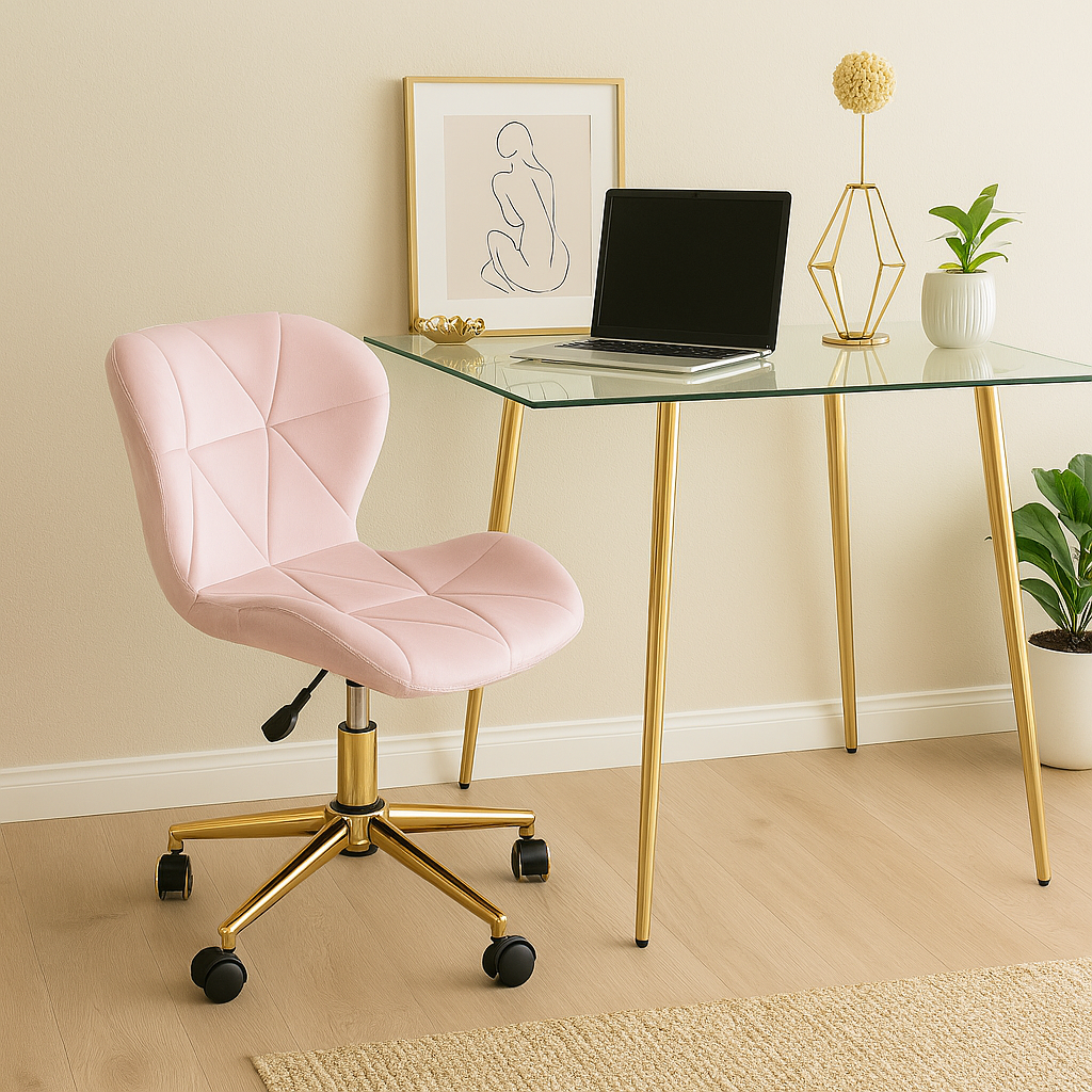 Escritorio Lyon Gold 80x80 Cm + Silla Radar Velvet Oficina