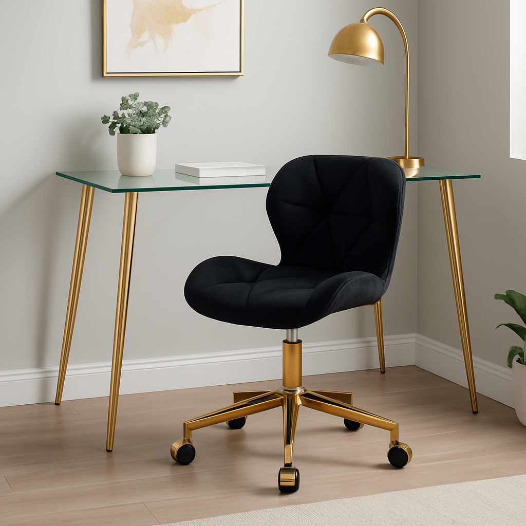 Escritorio Lyon Gold 80x80 Cm + Silla Radar Velvet Oficina