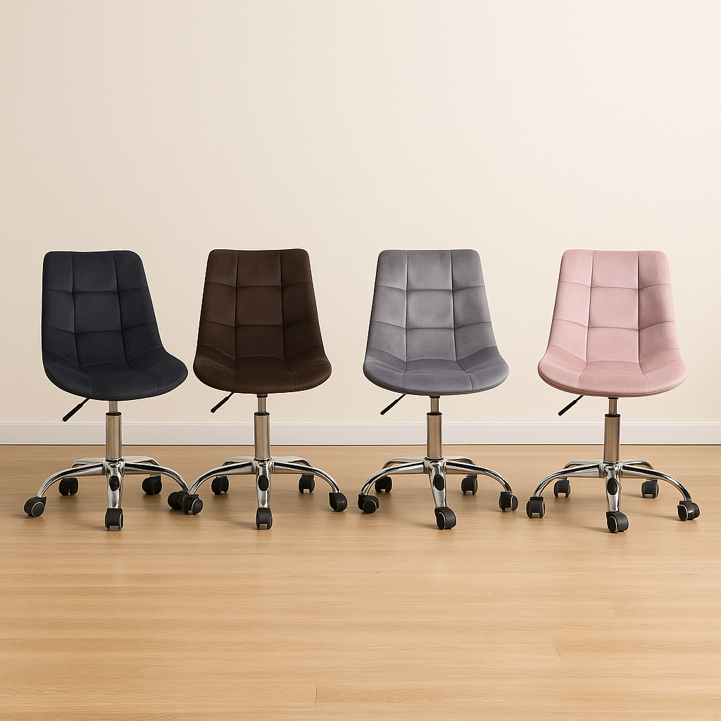 Escritorio MDF Industrial Madera Oscura + Silla Capitone Velvet Oficina