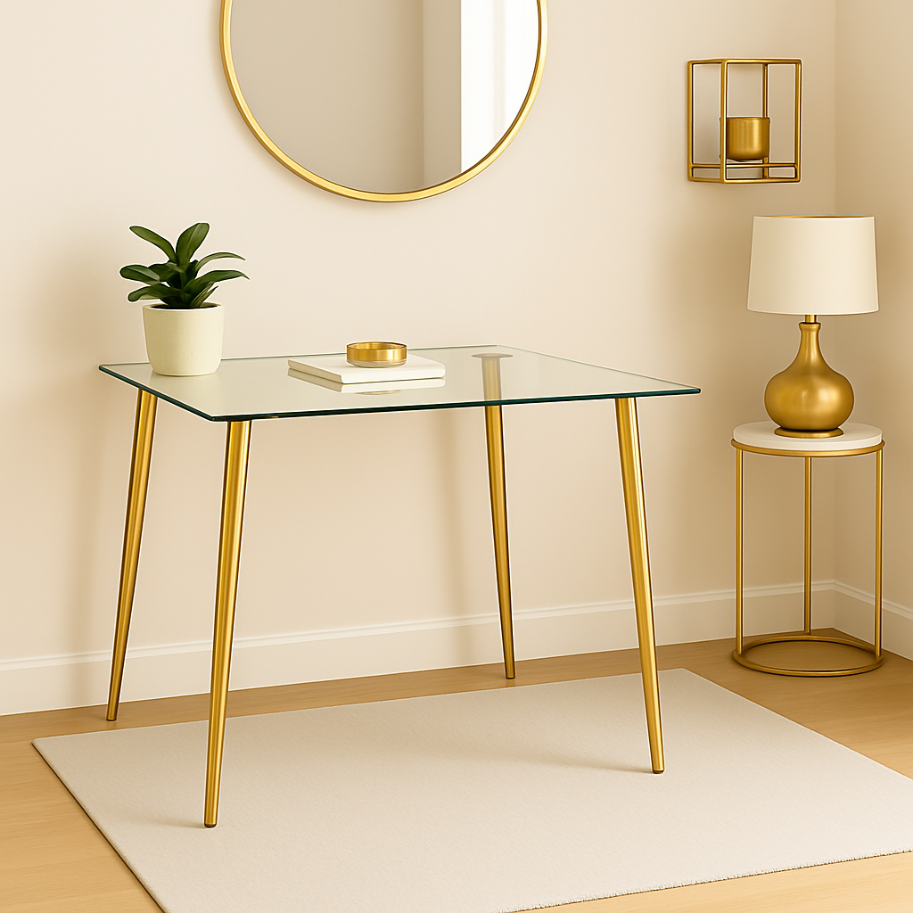 Escritorio Lyon Gold 80x80 Cm + Silla Radar Velvet Oficina