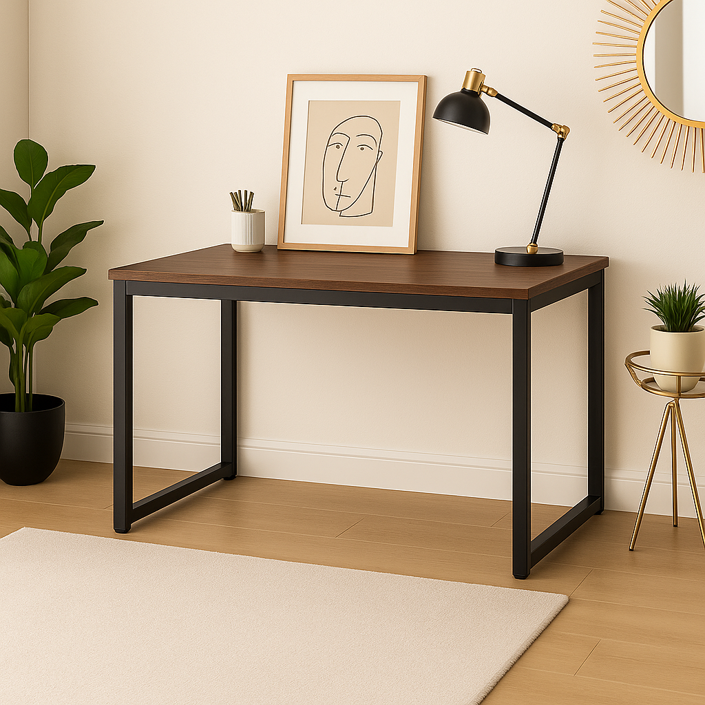 Escritorio MDF Industrial Madera Oscura + Silla Capitone Velvet Oficina