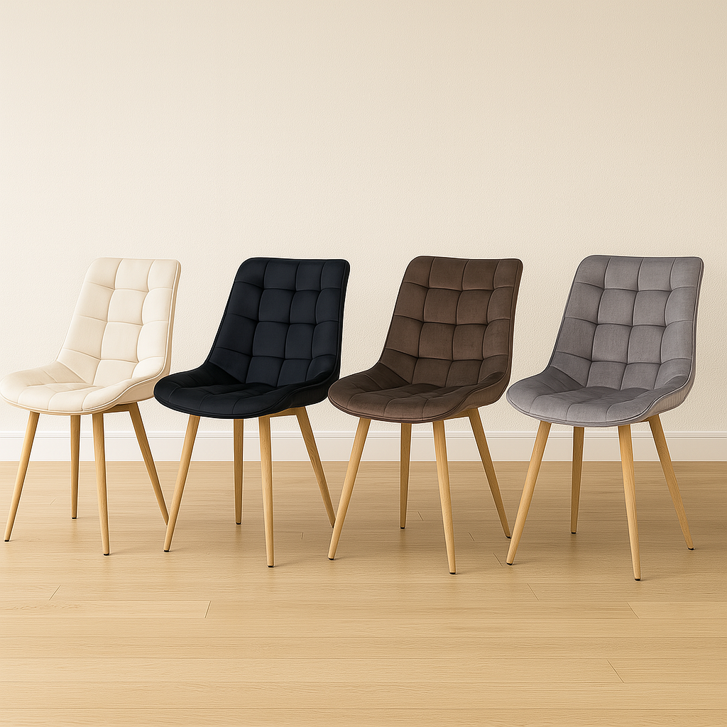 Mesa Vidrio Cross 100 Cm + 4 Sillas Capitone Macron Wood