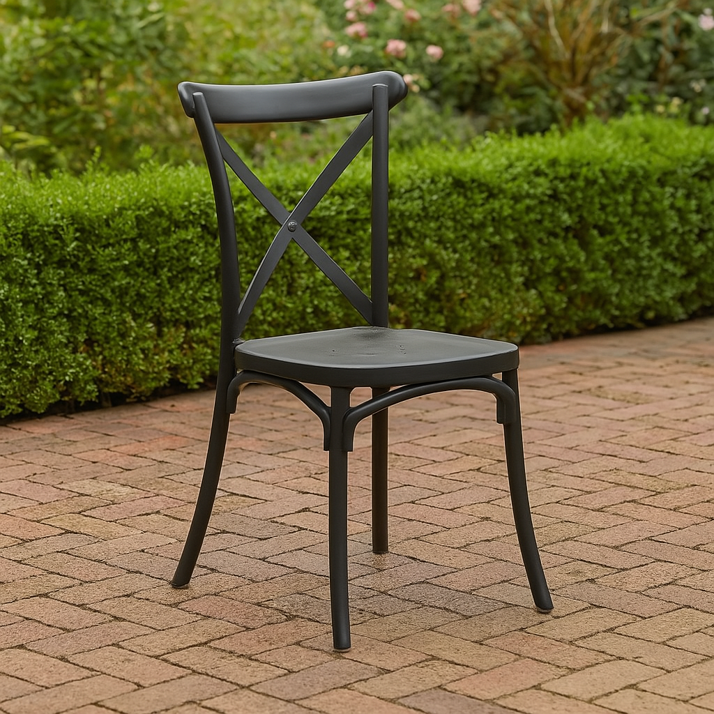 Comedor Terraza Industrial Madera Natural 200x90 + 8 Sillas Crossback Danubio