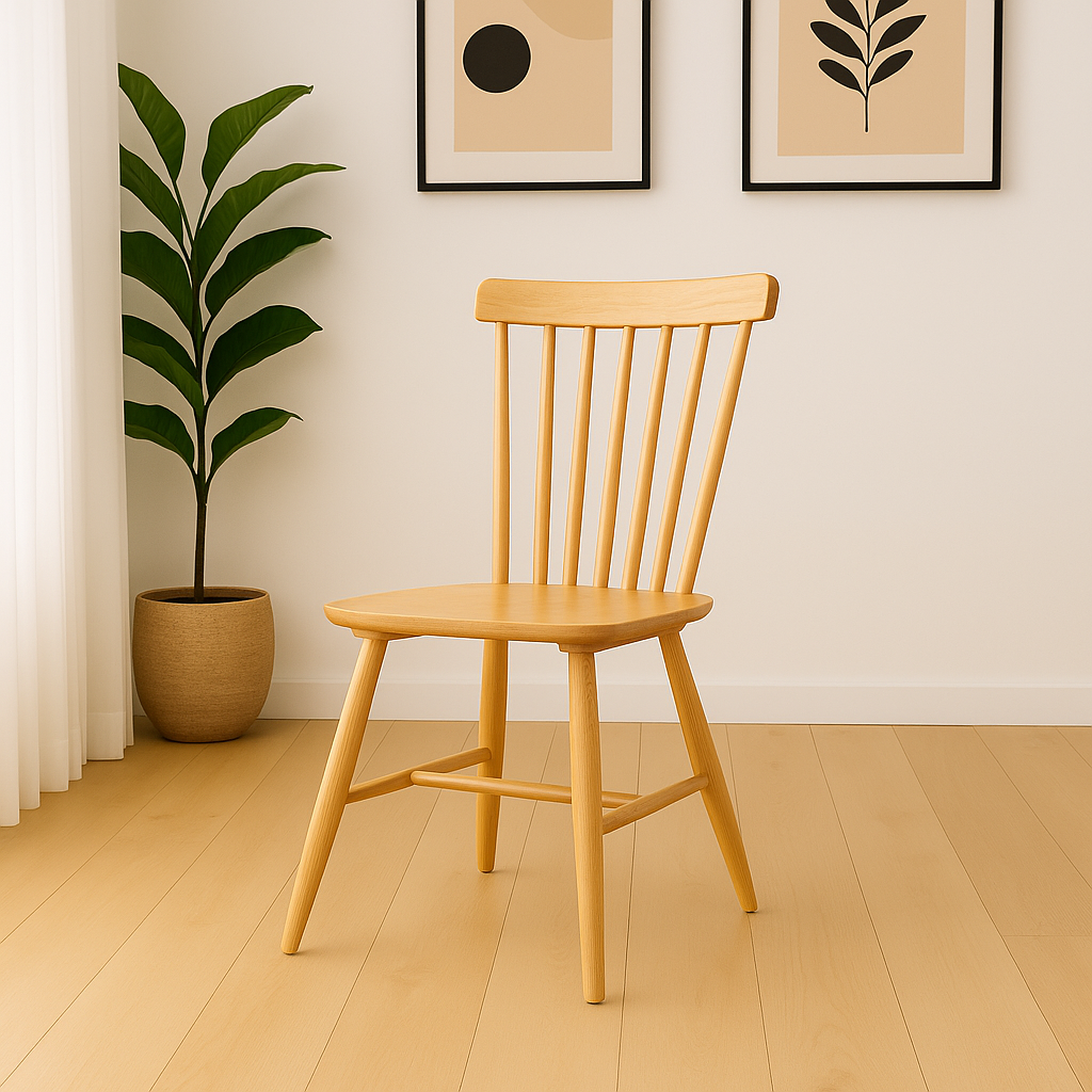 Comedor Industrial Madera Natural 120x120 + 8 Sillas Windsor Madera