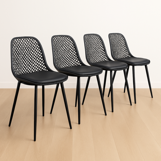 Pack 4 Sillas Europa Negra - Base Metal Asiento Acolchado