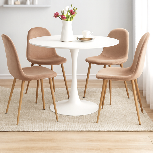 Mesa Tulip Blanca 100 Cm + 4 Sillas Spoon Terciopelo