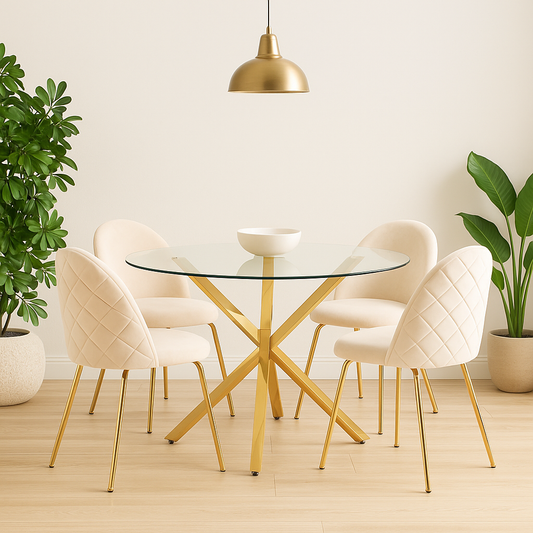 Mesa Cross Gold 100 Cm + 4 Silla Velvet Dorado