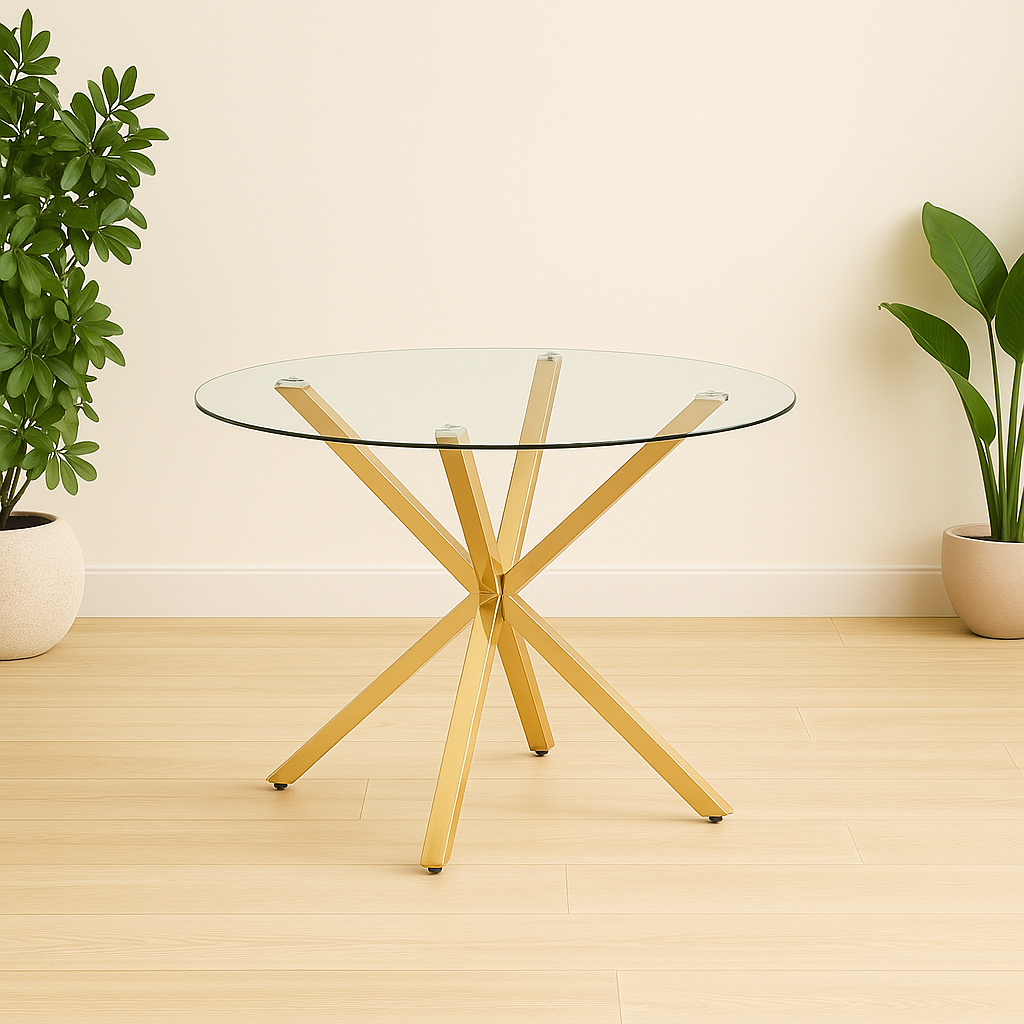 Mesa Cross Gold 100 Cm + 4 Silla Velvet Dorado