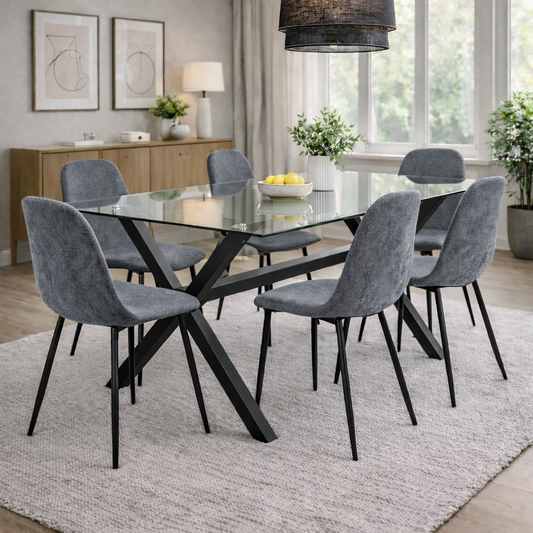 Comedor Mesa Vidrio Xblack 160x90 + 6 Sillas Spoon Vintage