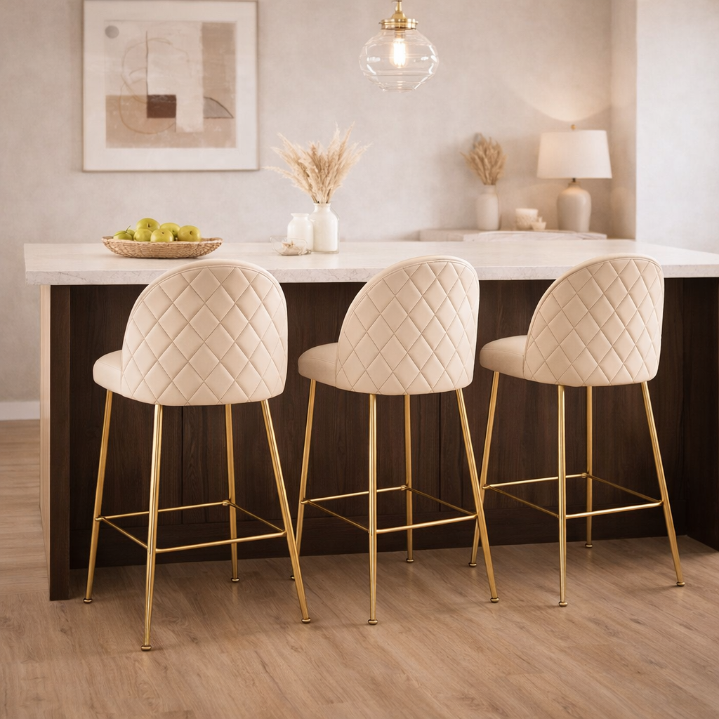 Pack 2 Taburetes Velvet Diamante - Terciopelo Base Dorada 66 Cm