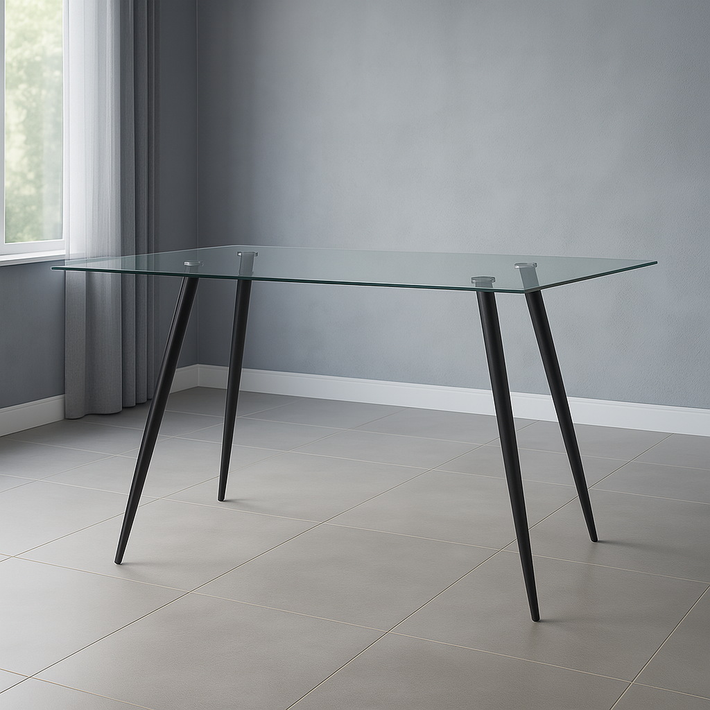 Mesa Vidrio Lyon Black 130x80 Cm + 4 Sillas Capitone Macron
