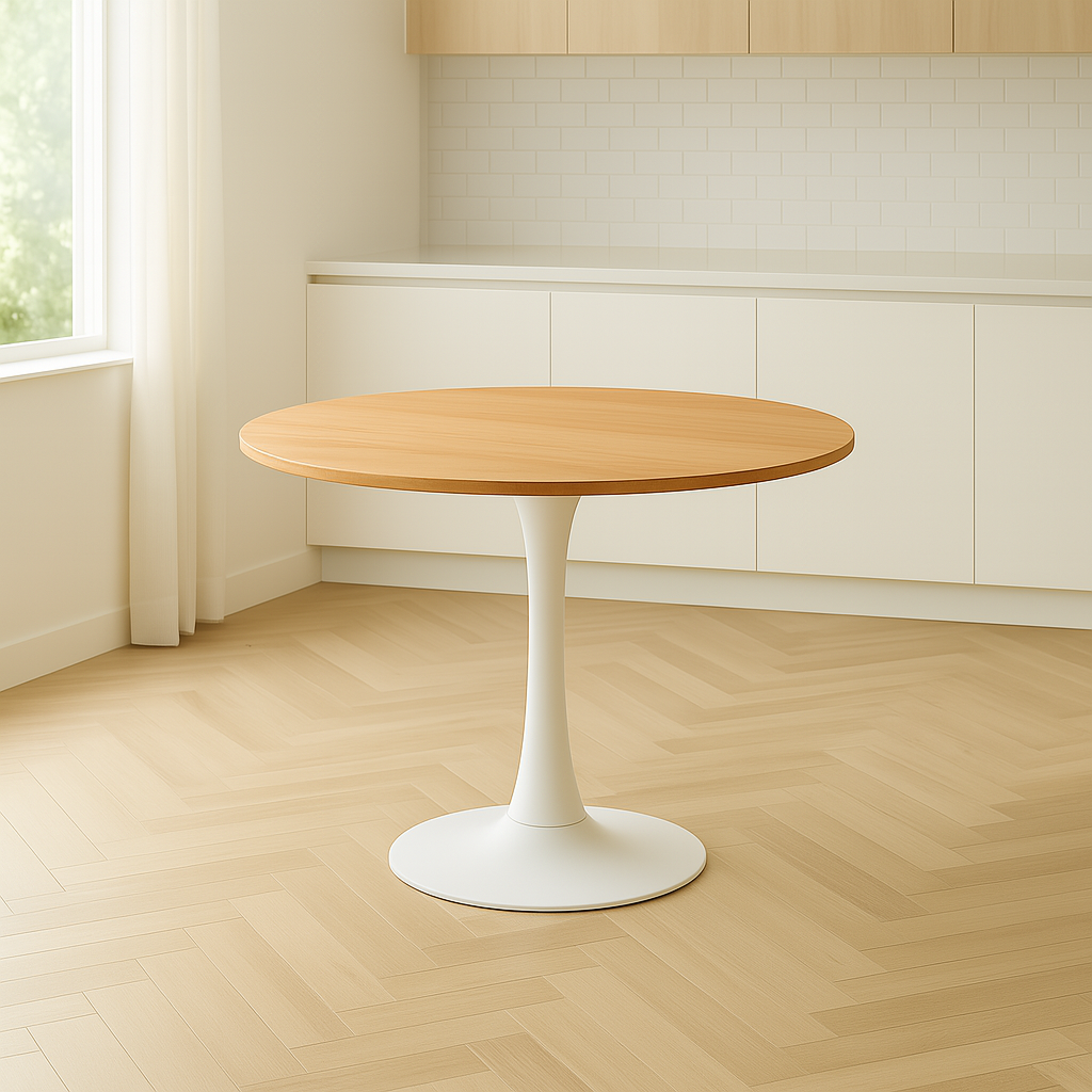 Mesa Tulip Wood 100 Cm + 4 Sillas Delta Blanca