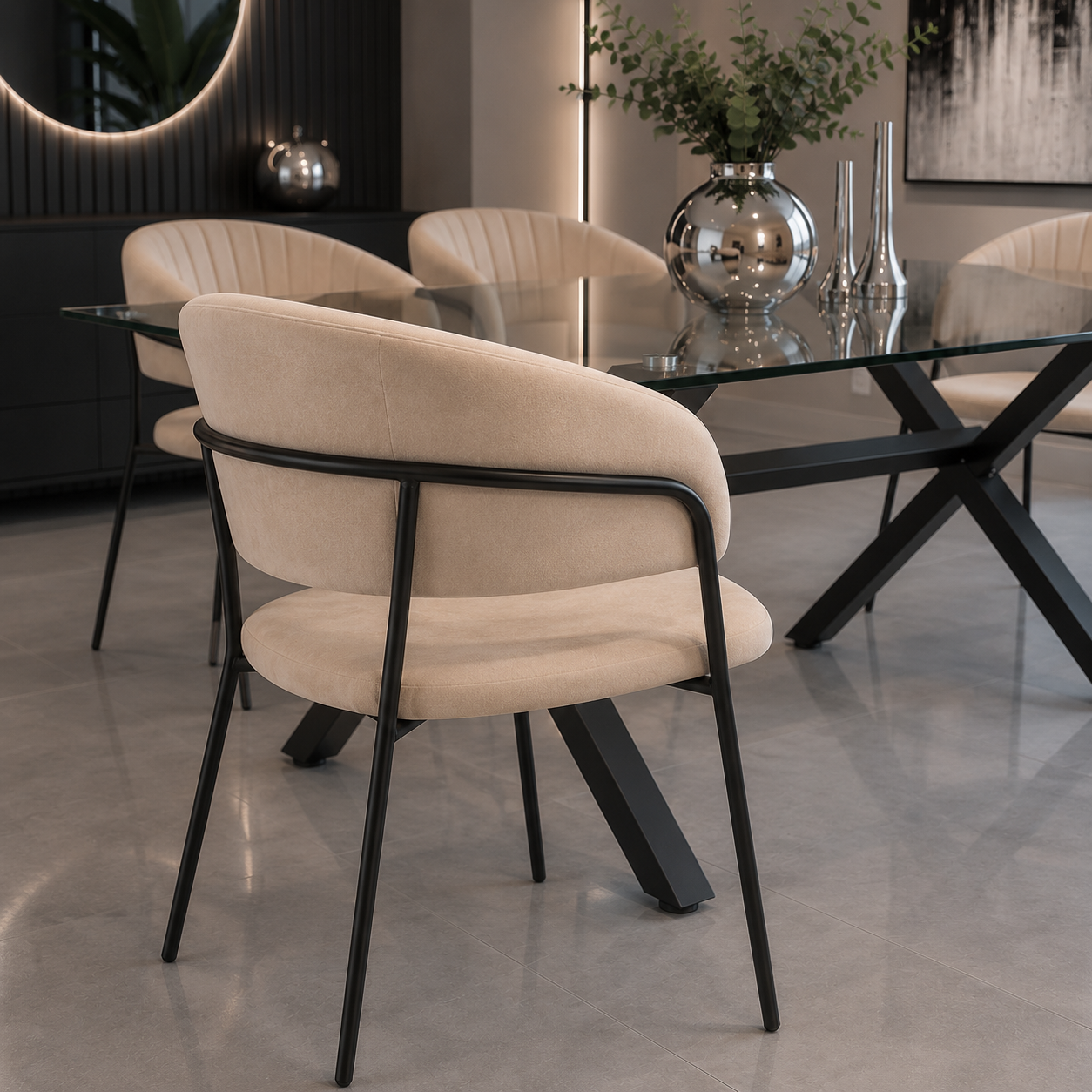 Pack 4 Sillas Sitial Glam Velvet Max - Terciopelo Metal Negro