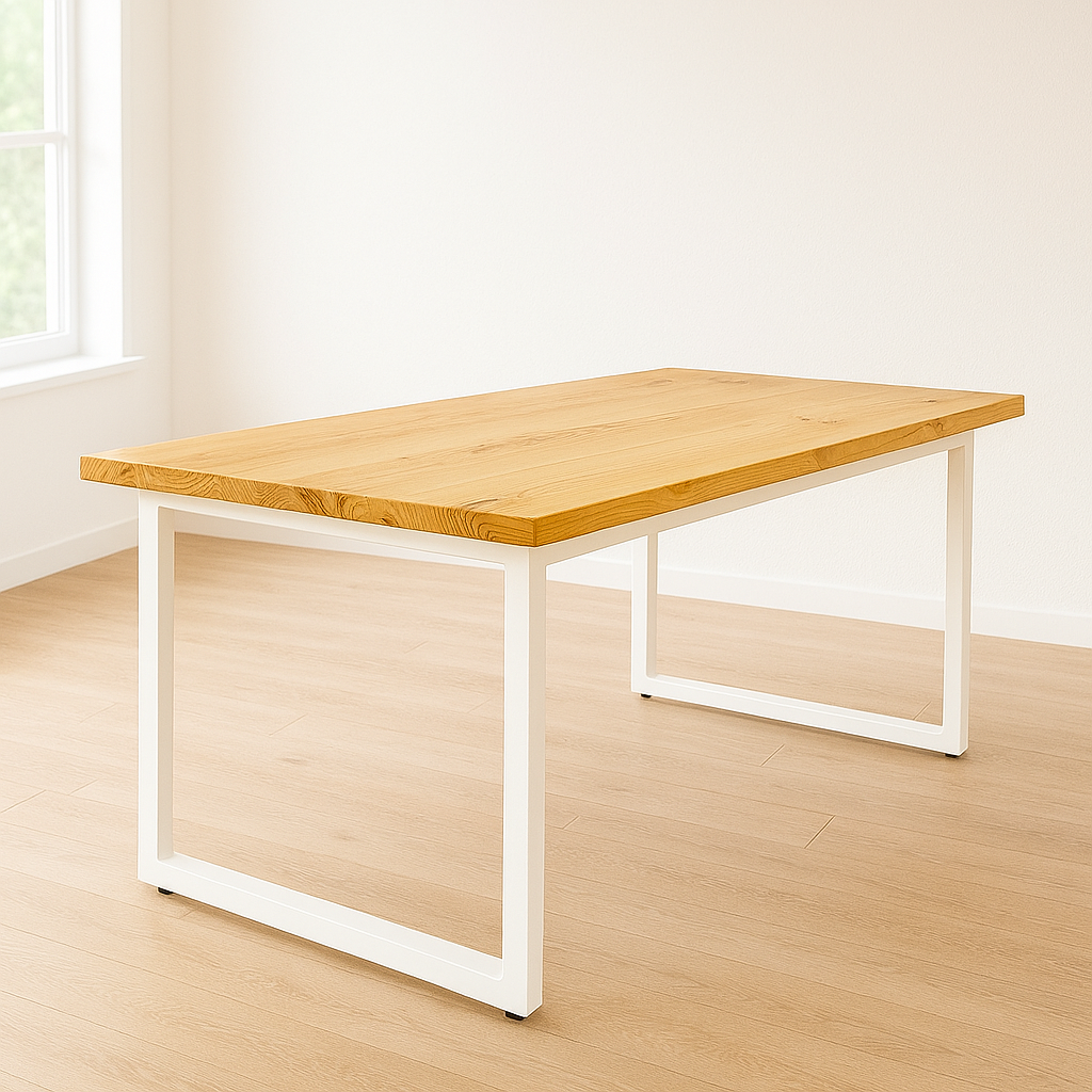 Comedor Industrial Madera Natural 200x90 Blanco + 8 Sillas Tolix Madera