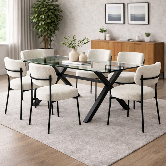 Comedor Mesa Vidrio Xblack 160x90 + 6 Sillas Teddy