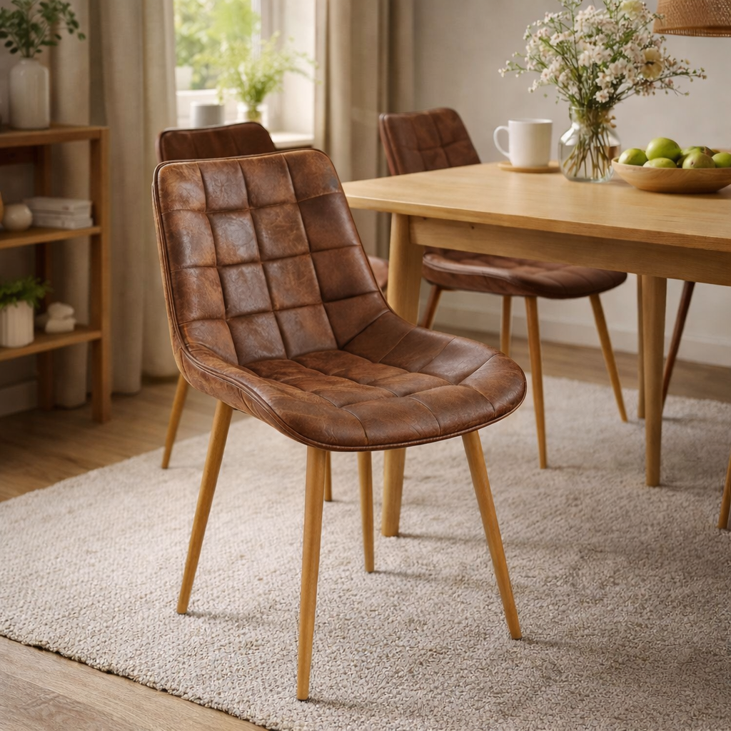 Comedor Mesa Vidrio Cross 140x90 + 6 Sillas Capitone Vintage