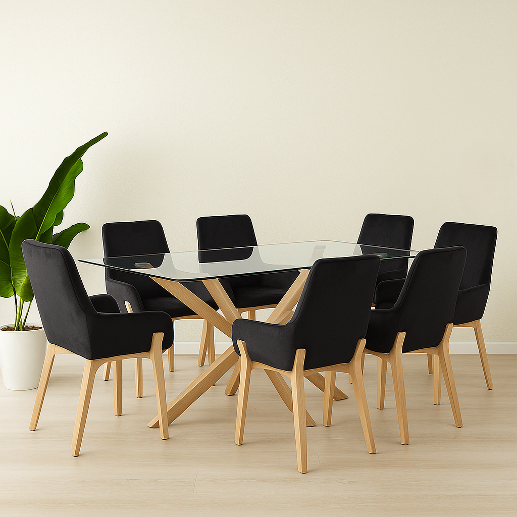 Comedor Mesa Madrid Vidrio 160x90 + 6 Sitial Porto Velvet