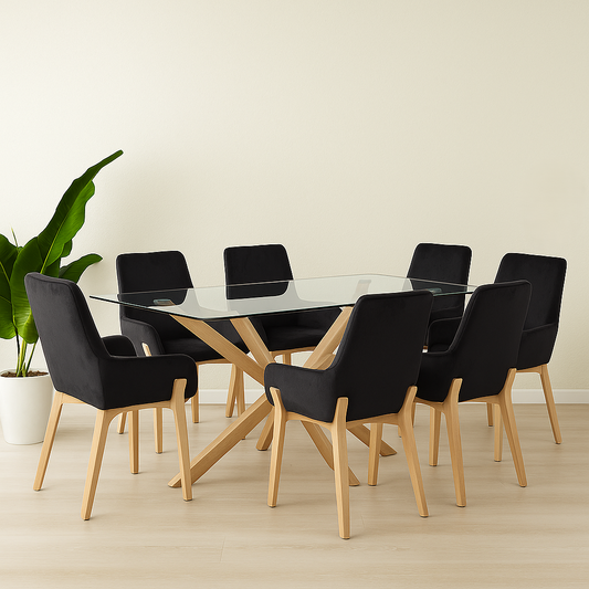 Comedor Mesa Madrid Vidrio 160x90 + 6 Sitial Porto Velvet
