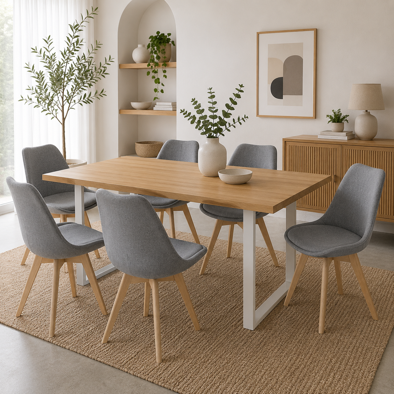 Silla Tulip Lino - Acolchada Base Madera