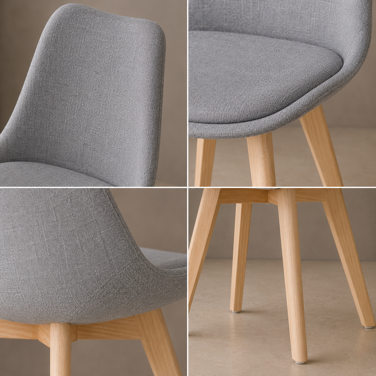 Silla Tulip Lino - Acolchada Base Madera