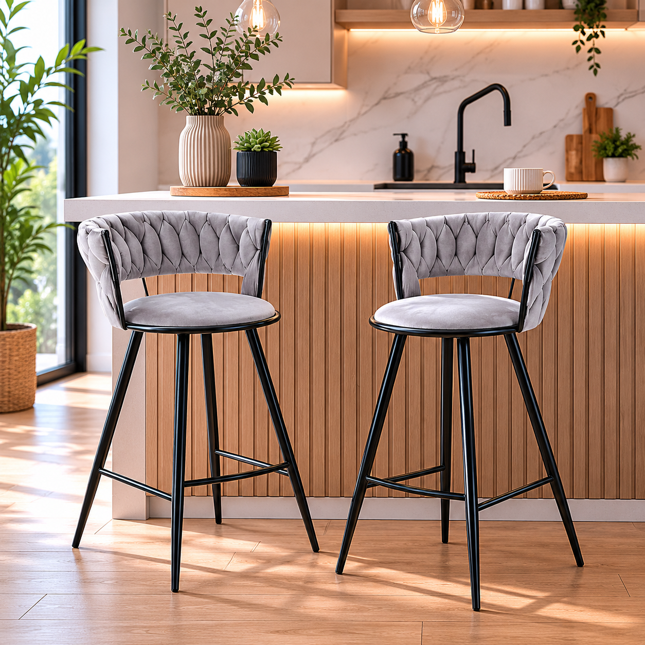 Taburete Queen Velvet - Terciopelo Base Negra