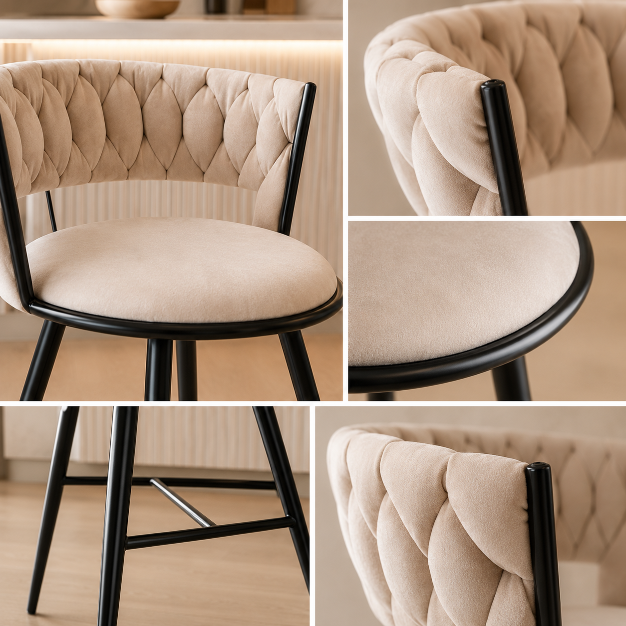 Taburete Queen Velvet - Terciopelo Base Negra