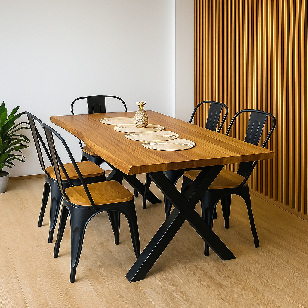 Comedor Mesa XWood Rustic Madera 160x90 + 6 Sillas Tolix Madera