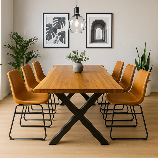 Comedor Mesa XWood Rustic Madera 180x90 + 6 Sillas Burgos Acolchadas