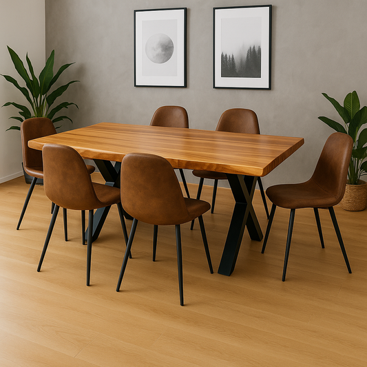 Comedor Mesa XWood Rustic Madera 160x90 + 6 Sillas Spoon Vintage