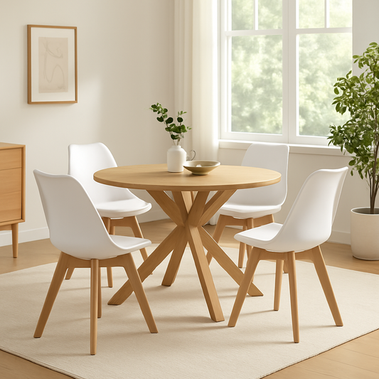 Mesa Cross Wood 100 Cm + 4 Sillas Tulip Acolchadas