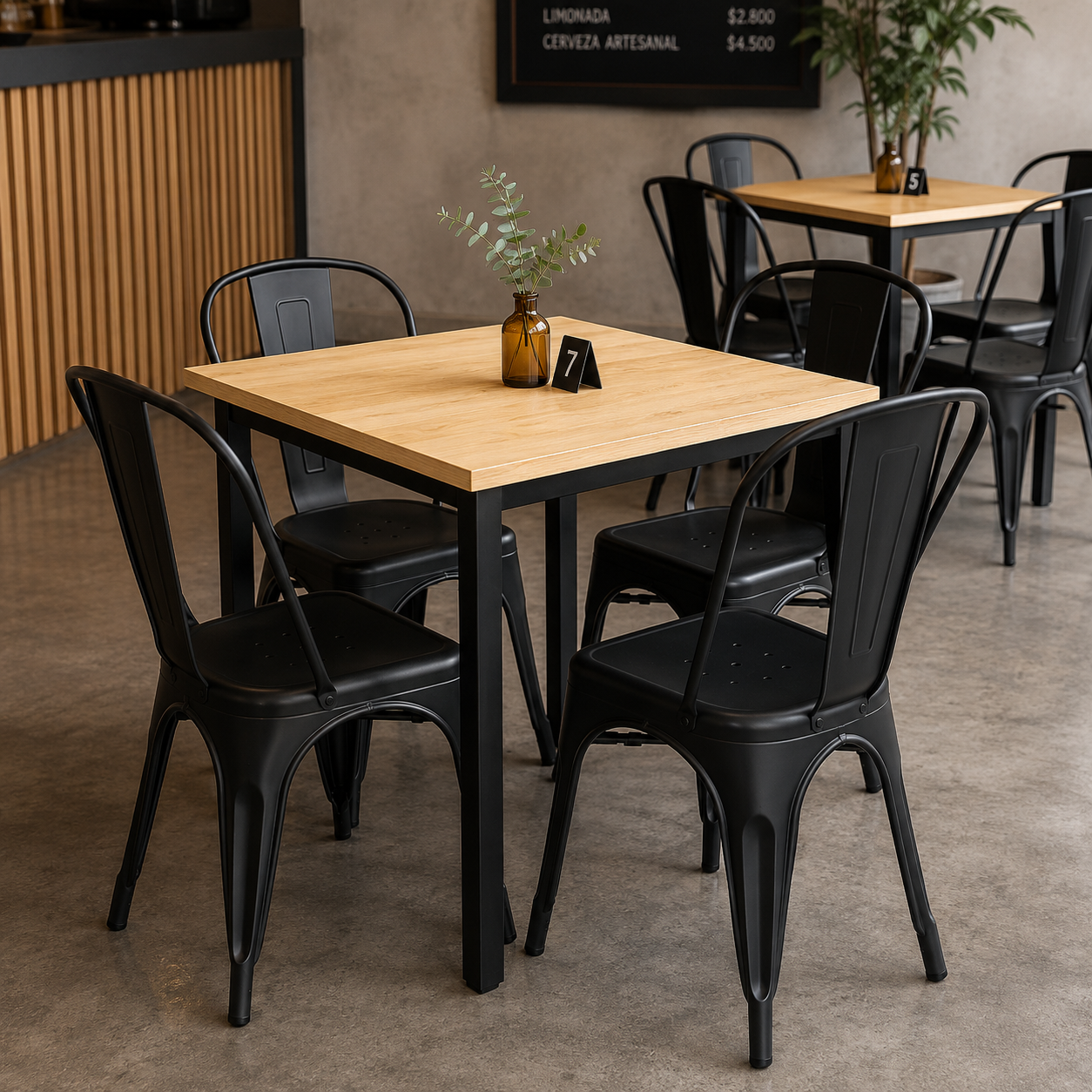 Pack Mesa Restaurante 80x80 + 4 Sillas Tolix