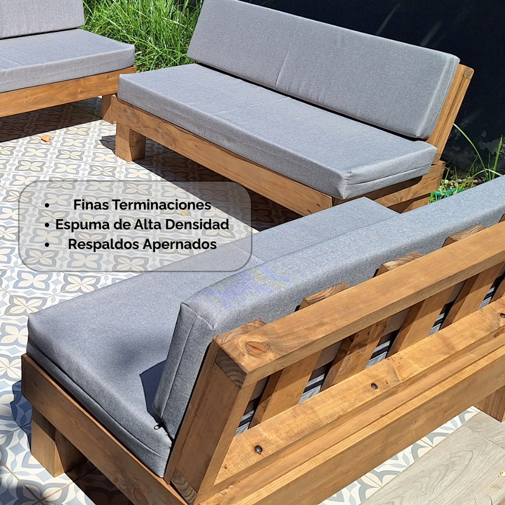 Juego de Terraza Madera Rustic Clásico - Cojines Negro