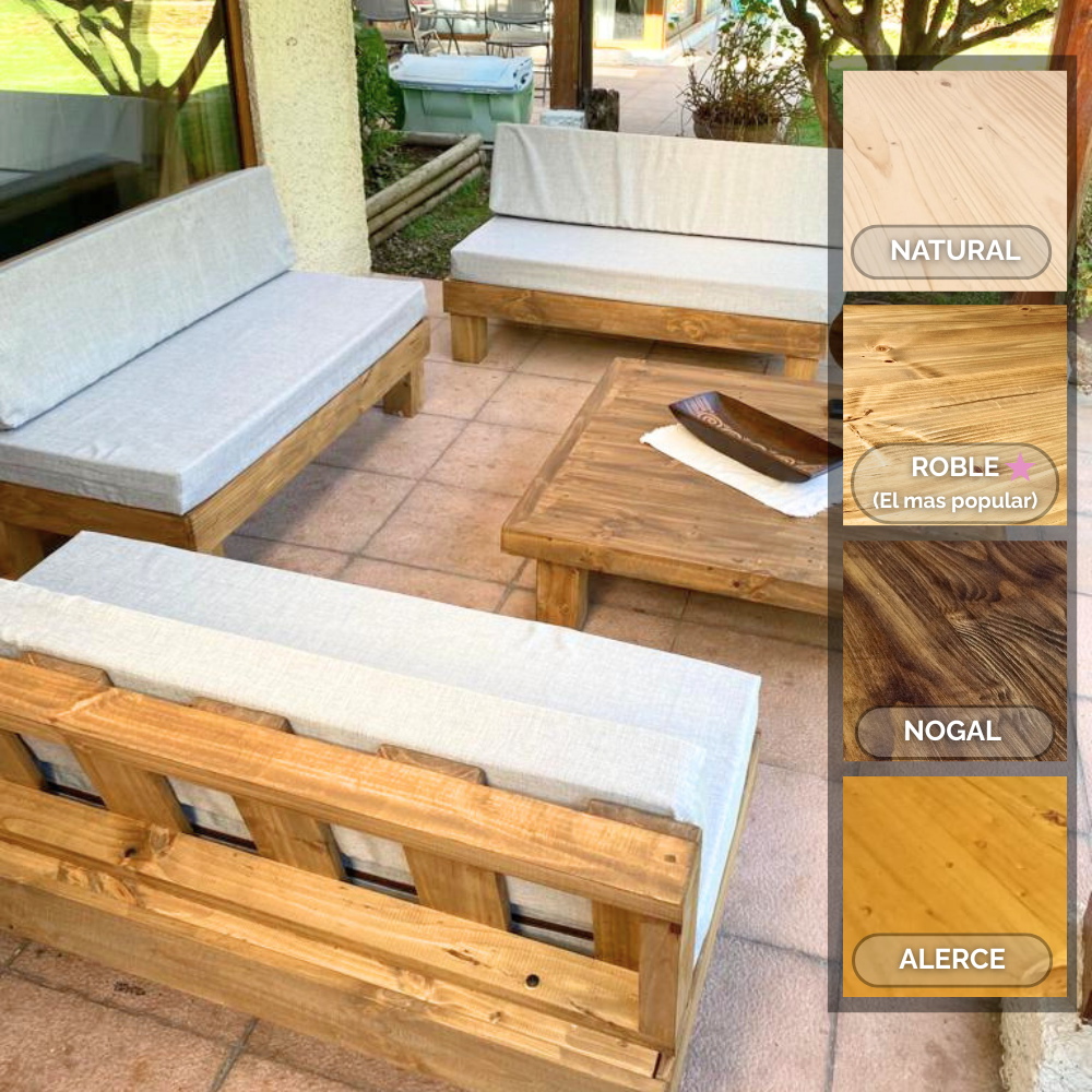 Juego de Terraza Madera Rustic Clásico - Cojines Negro