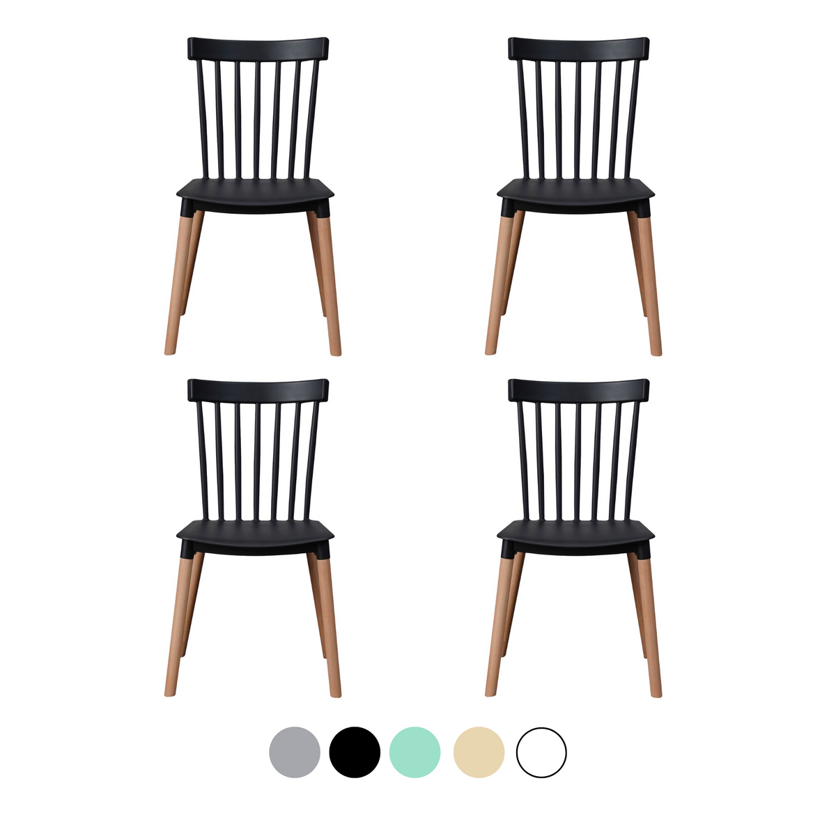 Pack 4 Sillas Windsor Polipropileno - Base Madera
