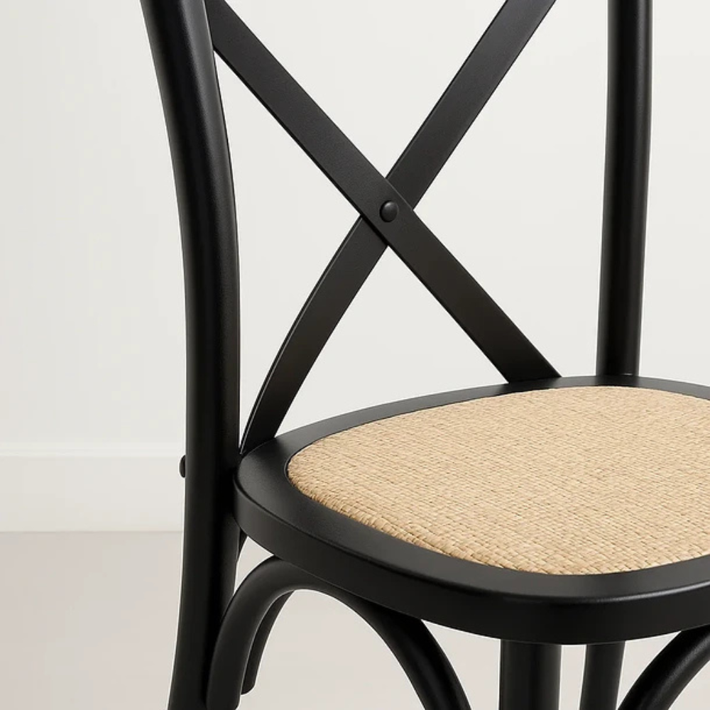 Silla Crossback Madera Negra - Asiento Rattan Semi Acolchado