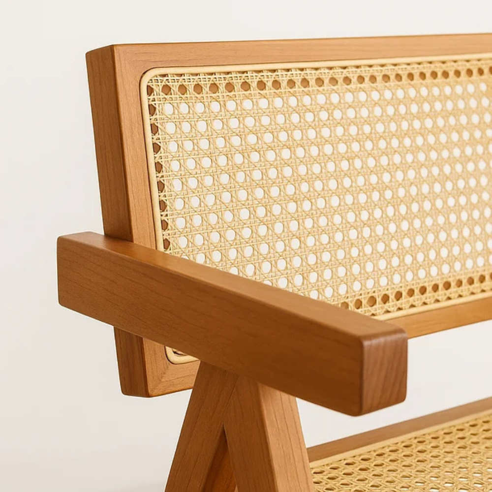 Silla Chandigarh Madera Natural - Asiento Rattan