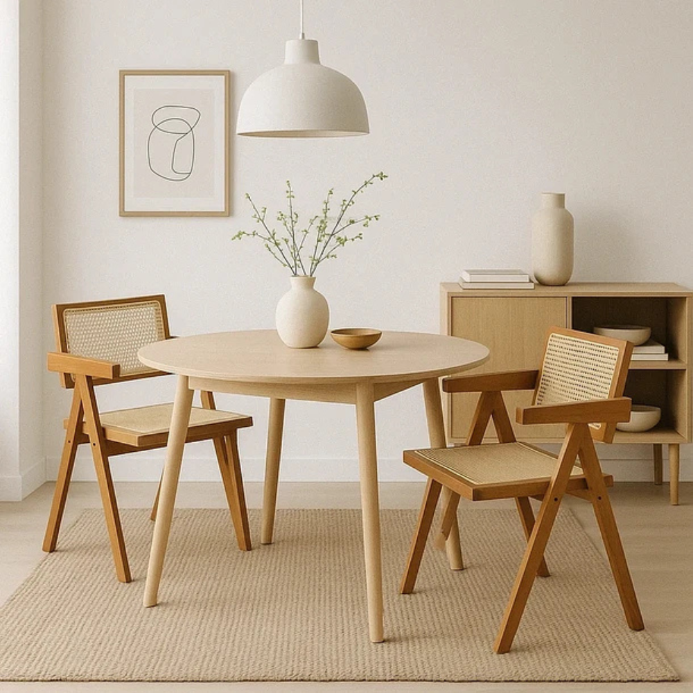 Silla Chandigarh Madera Natural - Asiento Rattan